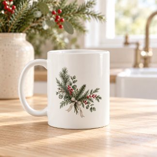 Peace and Joy Nordic Botanical Christmas Coffee Mug