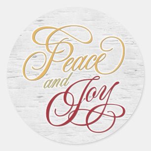 Peace and Joy On White Birch Classic Round Sticker