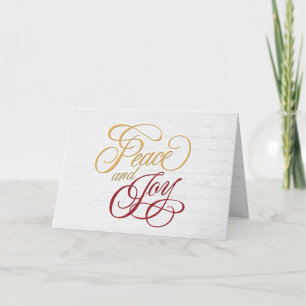 Peace and Joy On Whitewashed Wood Holiday Card