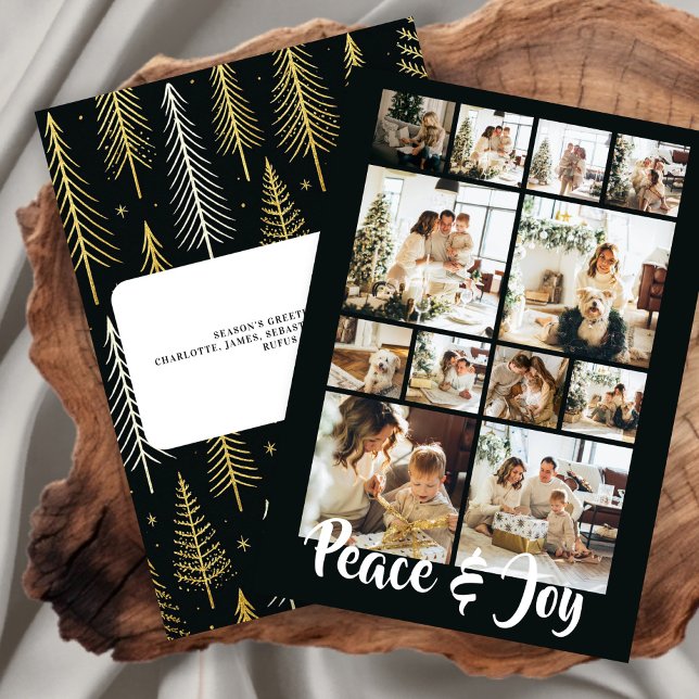 Peace and Joy Photo Christmas Personalised Holiday Card (Peace and Joy Photo Christmas Personalized Holiday Card by Ricaso. Add 12 photographs and message)