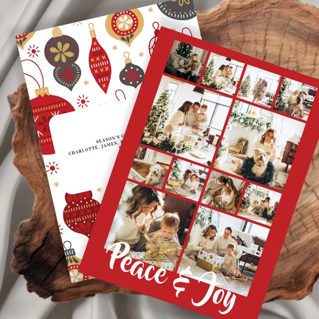 Peace and Joy Photo Christmas Personalised Holiday Card (Peace and Joy Photo Christmas Personalized Holiday Card by Ricaso. Add your own 12 photographs)