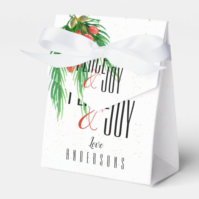 Peace And Joy Red Green Leaves Christmas Gift Favour Box (Front Side)