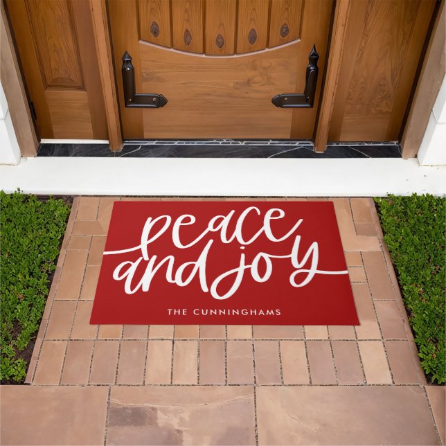 Peace and Joy Red Holiday Christmas Doormat (Outdoor)