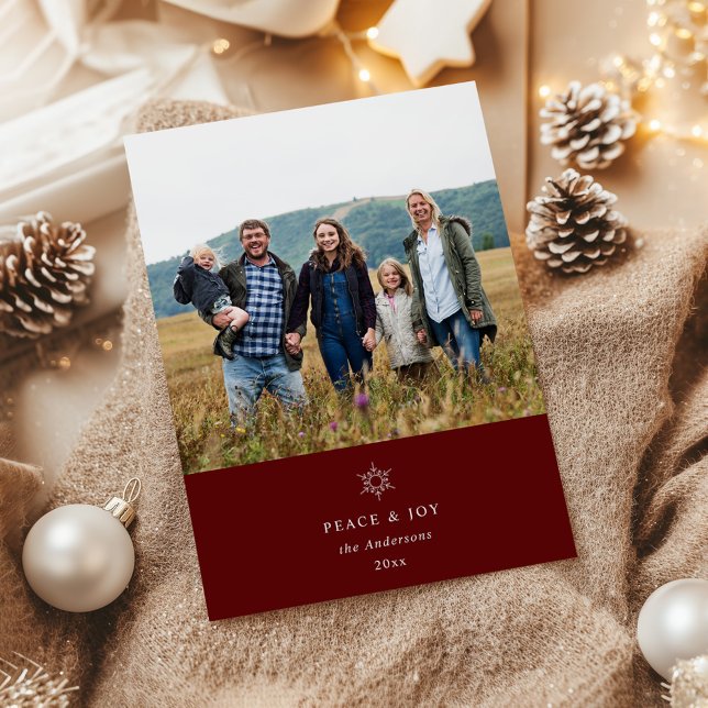 Peace And Joy Snowflake Photo Holiday Card (Creator Uploaded)