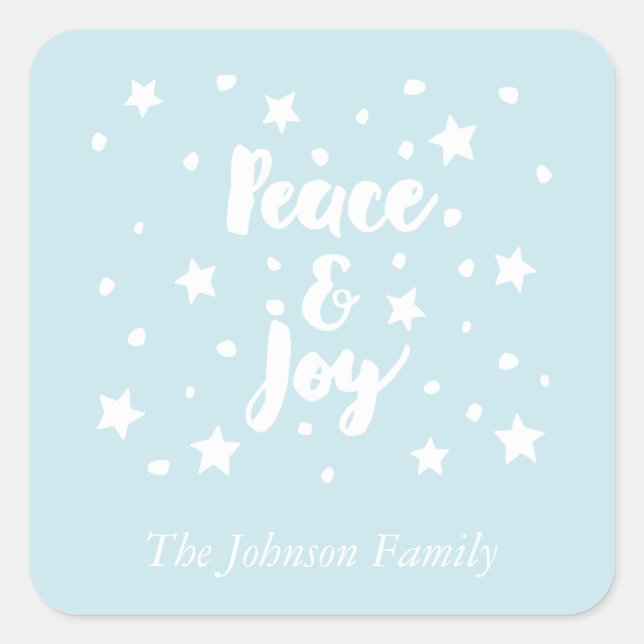Peace and Joy Stars and Snowflakes Christmas Square Sticker (Front)