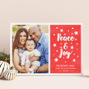 Peace and Joy Watercolor Merry Christmas Photo Holiday Card