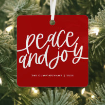 Peace and Joy Winter Red Green Photo Metal Ornamen