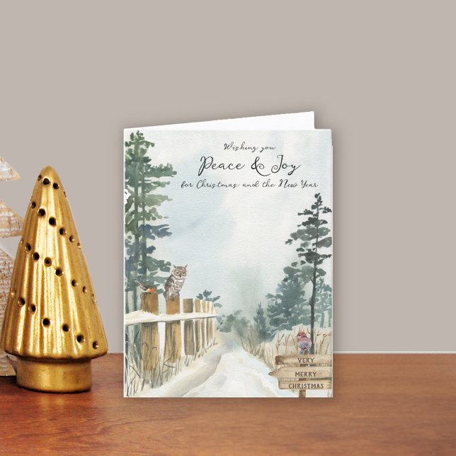 Peace and Joy Woodland Path Country Christmas Holiday Card (Peace and Joy Christmas Card. Buy professionally printed or as printable digital download.)