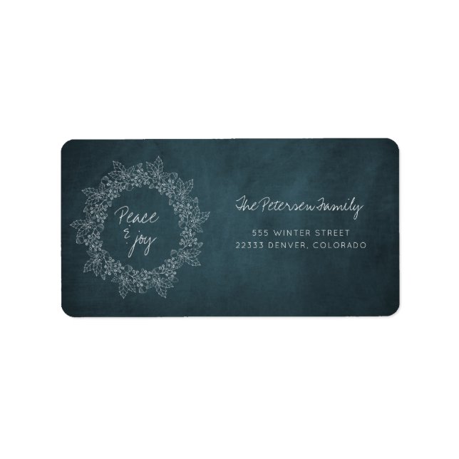 Peace and joy wreath chalkboard holiday address label (Front)