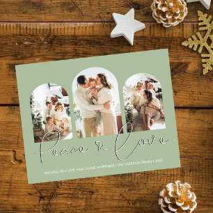 Peace And Love   3 Arched Photo Collage Holiday Card