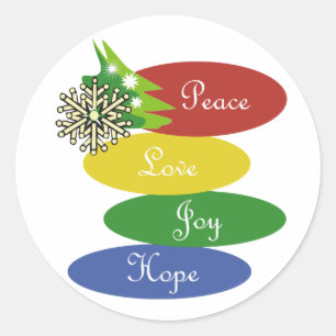 peace and love at christmas classic round sticker