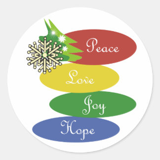 peace and love at christmas classic round sticker