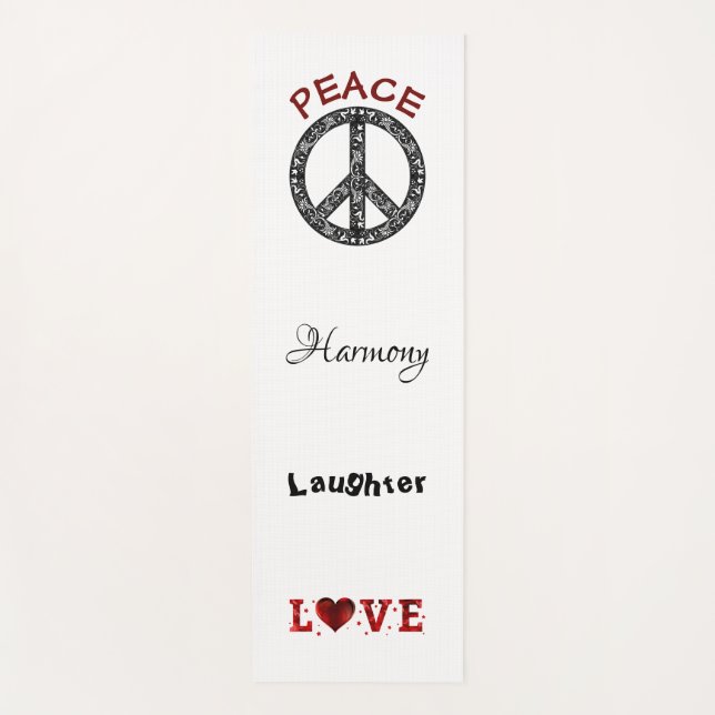 Peace and Love Black/White Yoga Mat (Front)