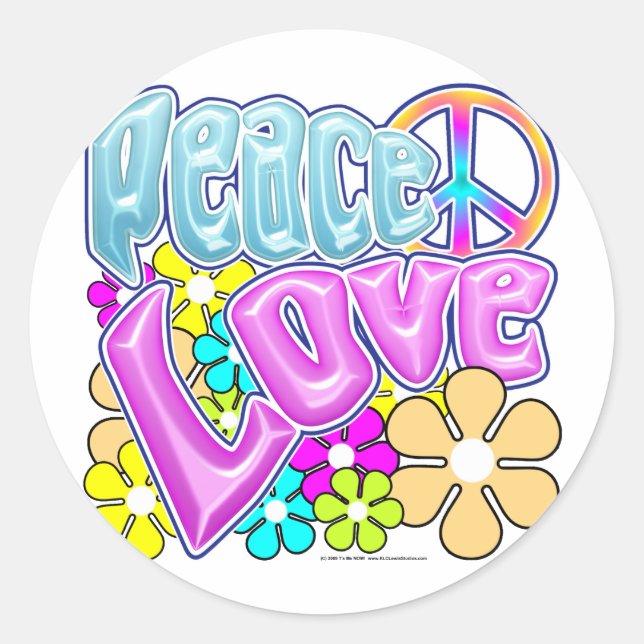 Peace And Love Classic Round Sticker (Front)