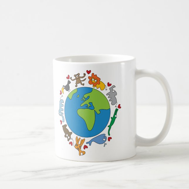 Peace And Love Cute Cartoon Animals of The World Coffee Mug (Right)