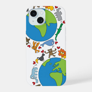 Peace And Love Cute Cartoon Animals of The World iPhone 15 Case