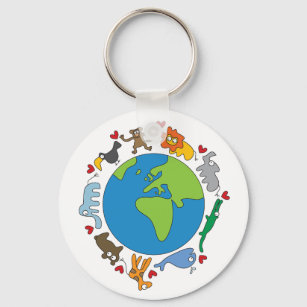 Peace And Love Cute Cartoon Animals of The World Key Ring