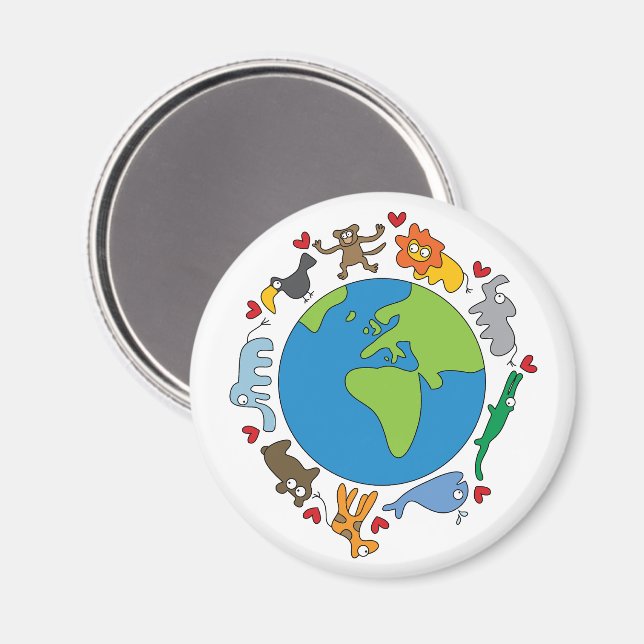 Peace And Love Cute Cartoon Animals of The World Magnet (Front/Back)