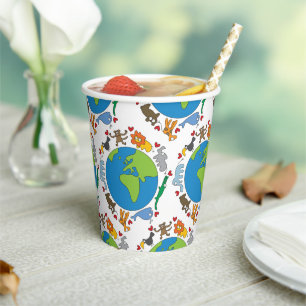 Peace And Love Cute Cartoon Animals of The World Paper Cups