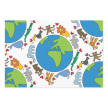 Peace And Love Cute Cartoon Animals of The World