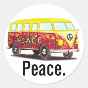Peace and Love Hippy Bus Classic Round Sticker