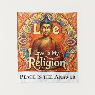 PEACE AND LOVE IS MY RELIGION WALL ART TAPESTRY