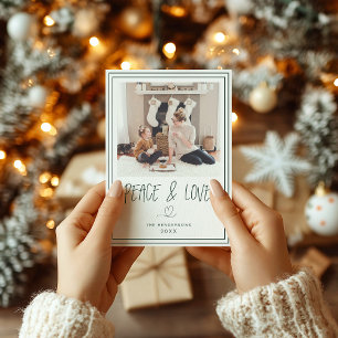 Peace and Love Minimalist Christmas Card Gold