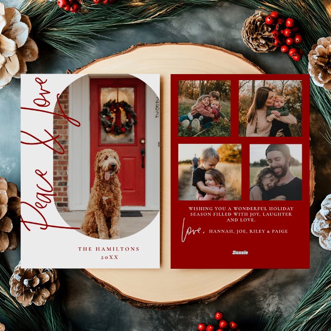 Peace and Love Modern Minimalist Card burgundy (Creator Uploaded)