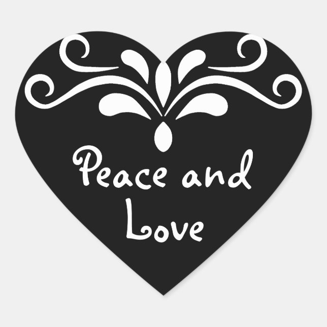 Peace and Love positive black heart cute custom Heart Sticker (Front)