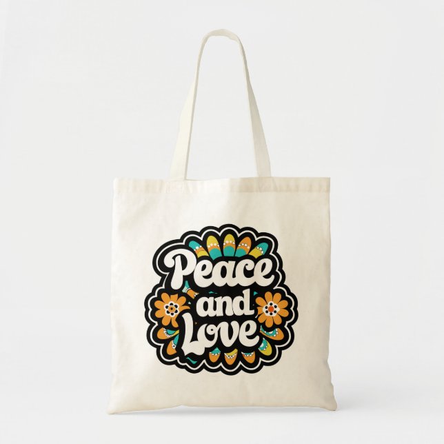 Peace and Love Retro Tote Bag (Front)