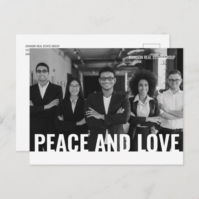 Peace and Love Simple Modern Custom Photo Holiday Postcard (Front/Back)