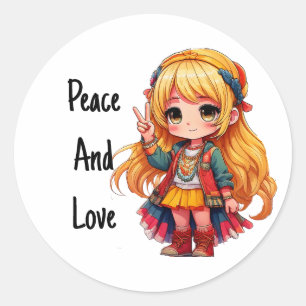 Peace and Love sticker —- Chibi art