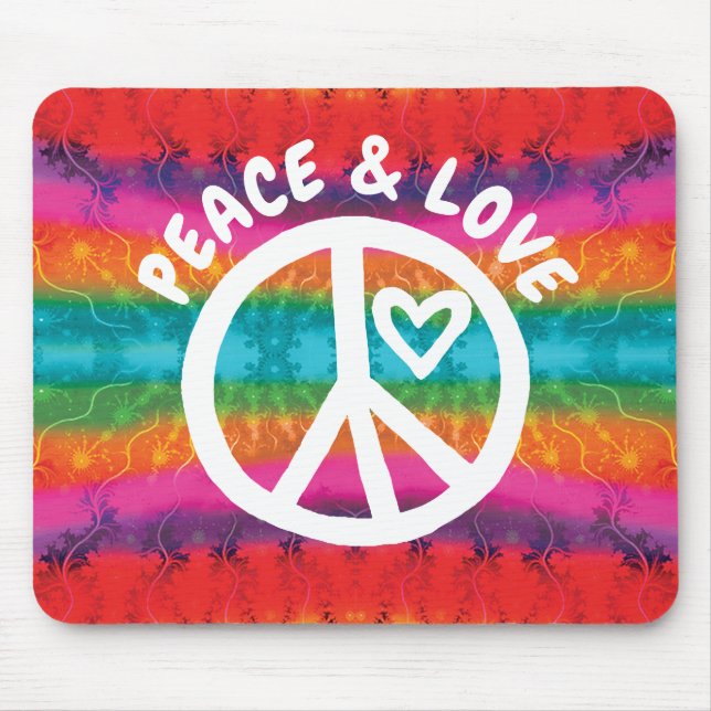 Peace and Love Tie Dye Stripes Mouse Mat (Front)
