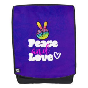 Peace and Love Typography Rainbow Hand Peace Sign Backpack