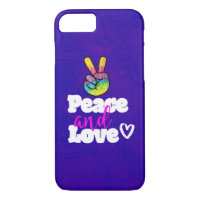 Peace and Love Typography Rainbow Hand Peace Sign