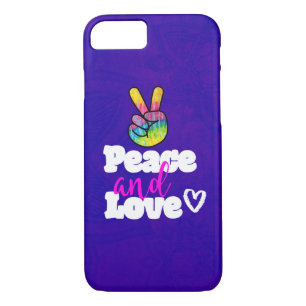 Peace and Love Typography Rainbow Hand Peace Sign iPhone 8/7 Case