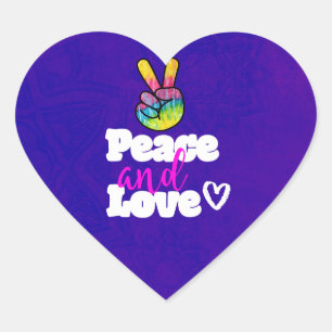 Peace and Love Typography Rainbow Hand Peace Sign Heart Sticker