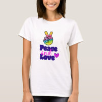 Peace and Love Typography Rainbow Hand Peace Sign