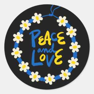 Peace and Love Ukraine Flower Wreath  Classic Round Sticker