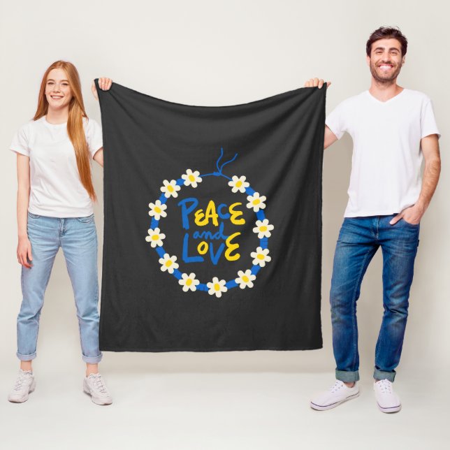 Peace and Love Ukraine Flower Wreath  Fleece Blanket (In Situ)