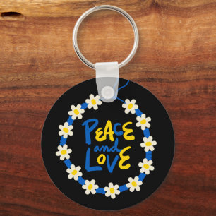 Peace and Love Ukraine Flower Wreath  Key Ring