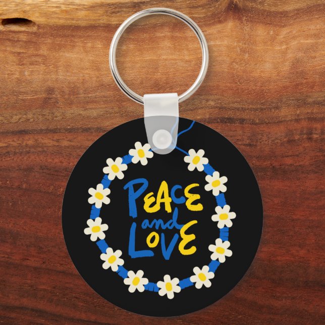 Peace and Love Ukraine Flower Wreath  Key Ring (Back)