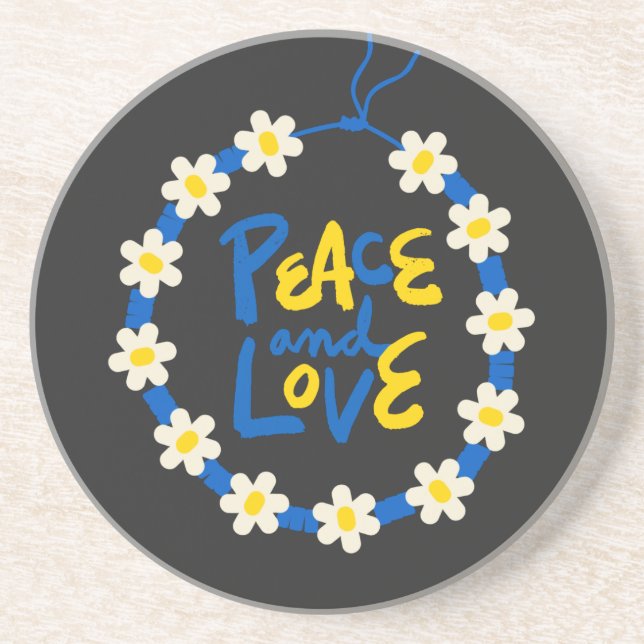 Peace and Love Ukraine Flower Wreath Sandstone Coaster (Front)