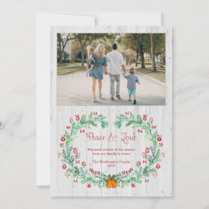 Peace and Love wood plank Christmas photo card