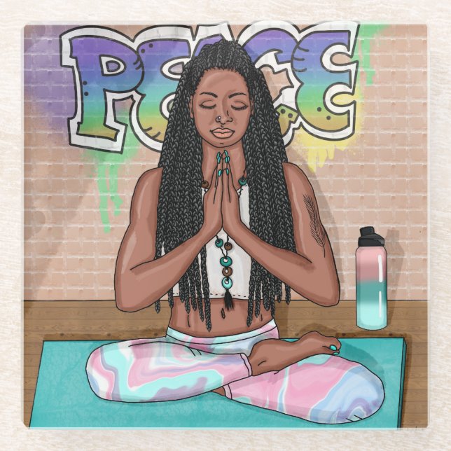 Peace and Meditation Urban Art    Glass Coaster (Front)