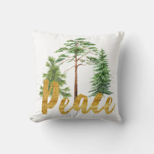 Peace and Pine Tree Christmas Pillow