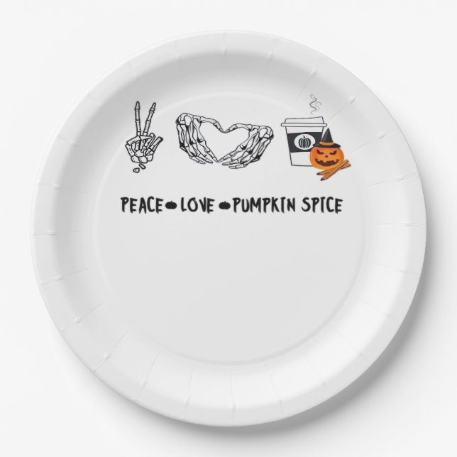 Peace And Pumpkin Spice, Halloween Skeletons Class Paper Plate (Front)