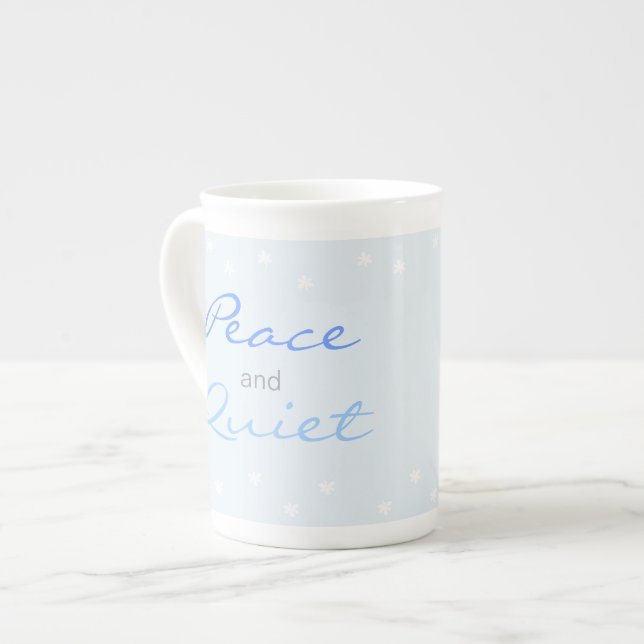 Peace and Quiet Words (Pale Blue) Bone China Mug (Front Left)