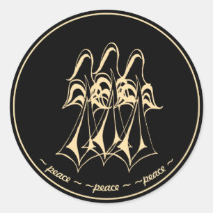 Peace! Angel Black Gold Classic Round Sticker