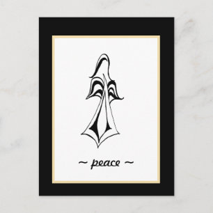Peace! Angel Black on White with Gold Postcard